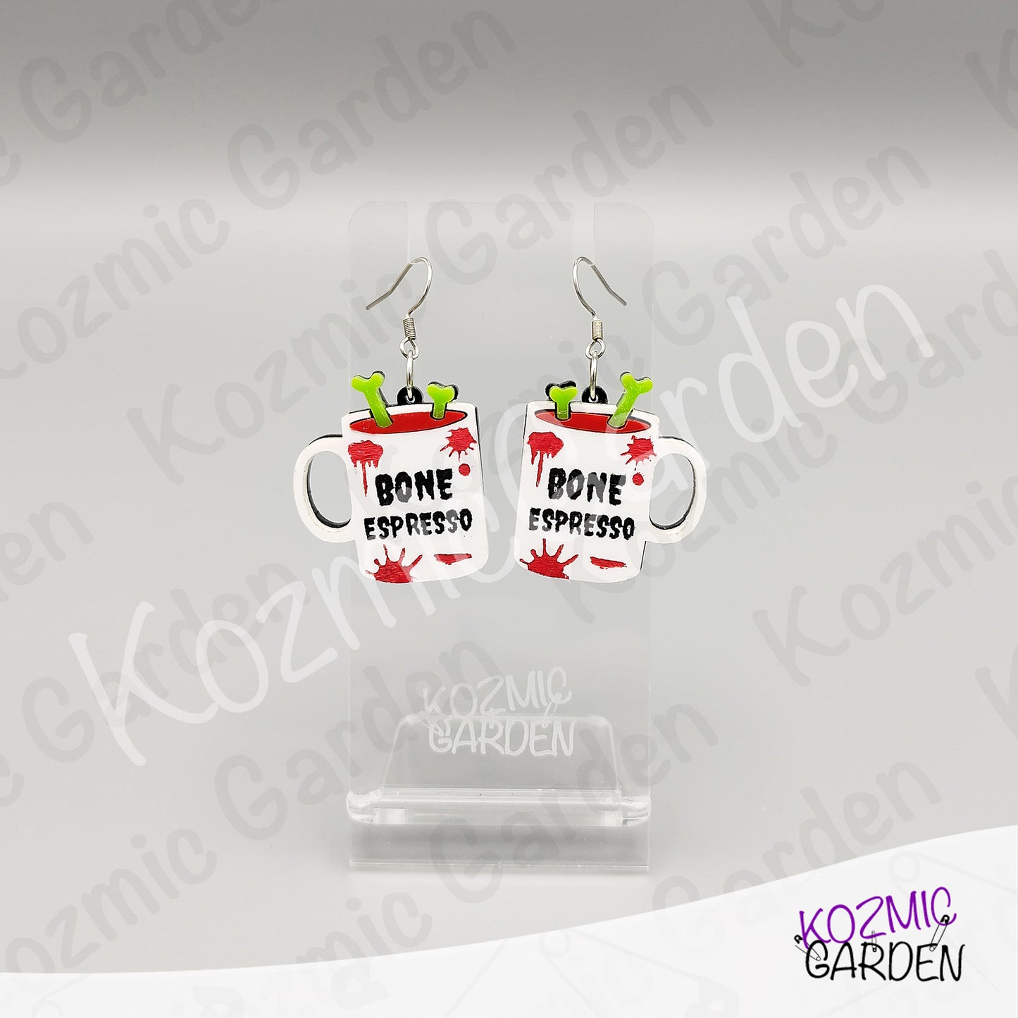 Bone Espresso Mugs Earrings — Halloween Coffee Skull Earrings Spooky Funny Gift