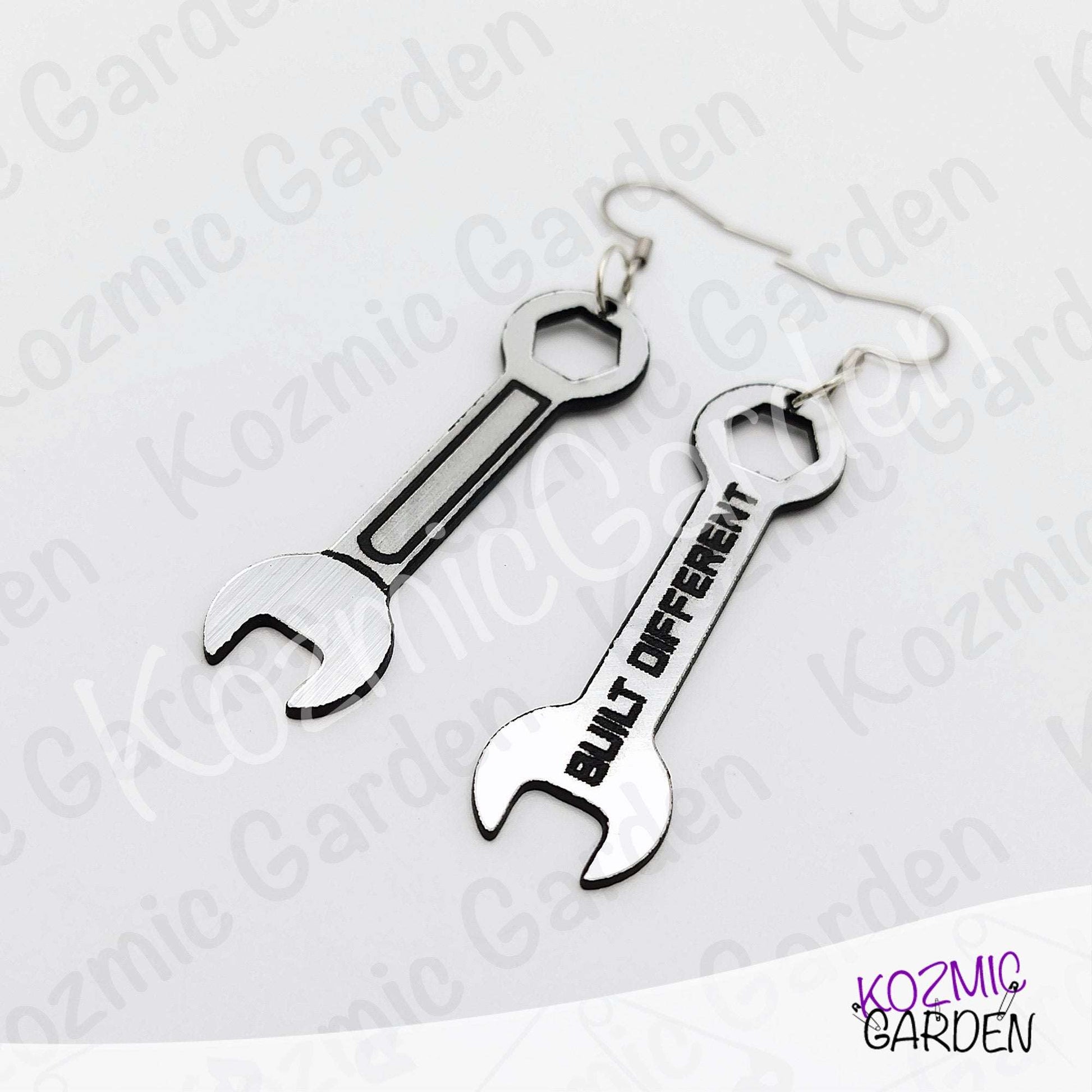 Built Different Wrench Earrings - Funny Mechanic Silver Acrylic