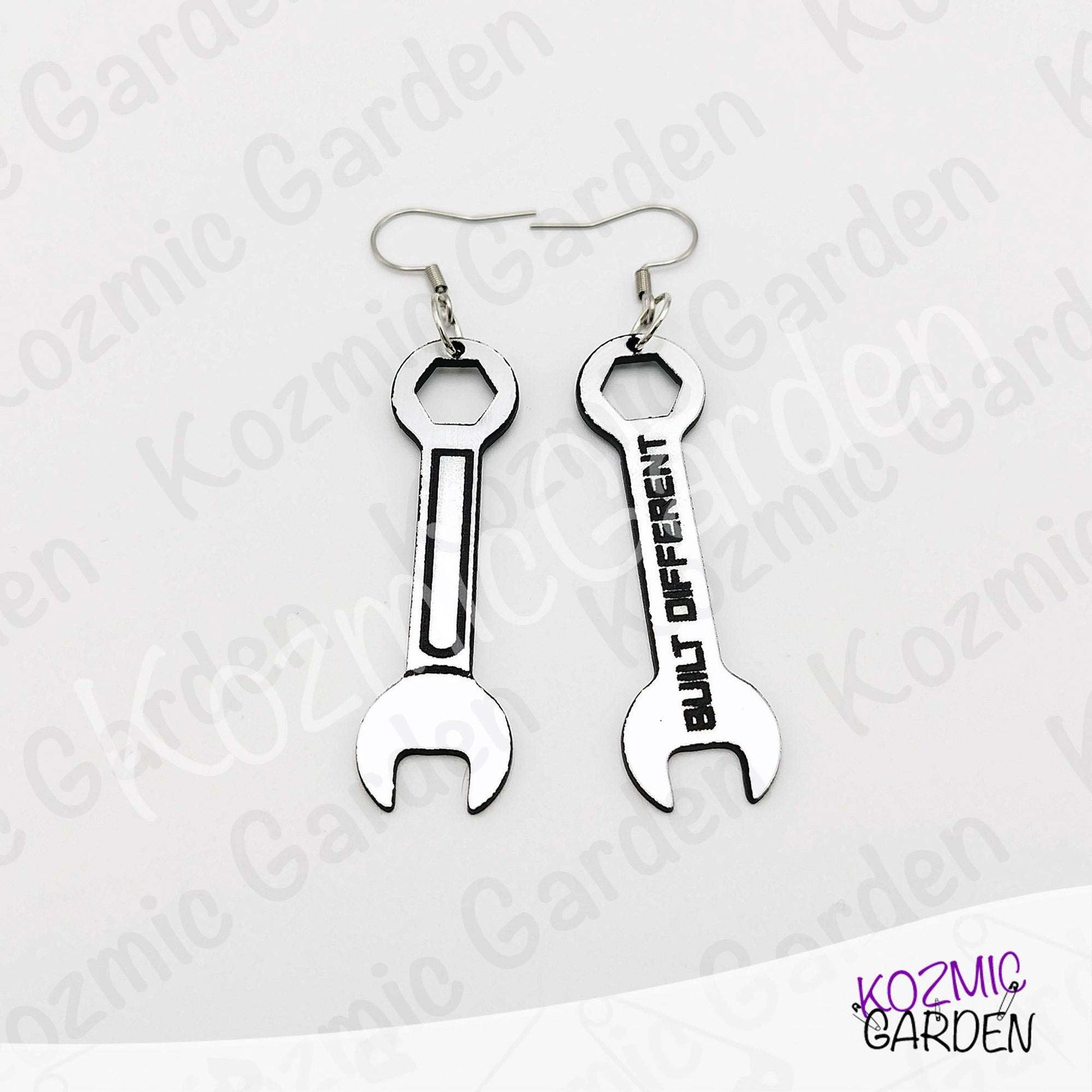 Built Different Wrench Earrings - Funny Mechanic Silver Acrylic
