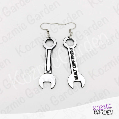 Built Different Wrench Earrings - Funny Mechanic Silver Acrylic