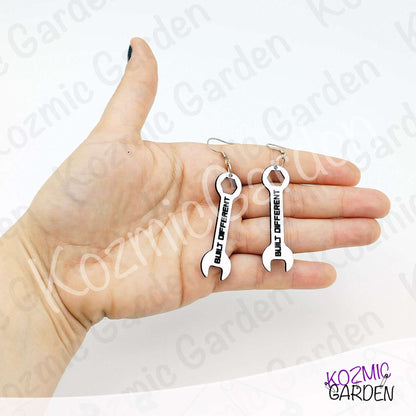 Built Different Wrench Earrings - Funny Mechanic Silver Acrylic