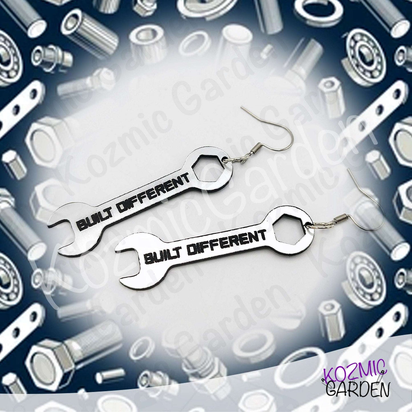 Built Different Wrench Earrings - Funny Mechanic Silver Acrylic