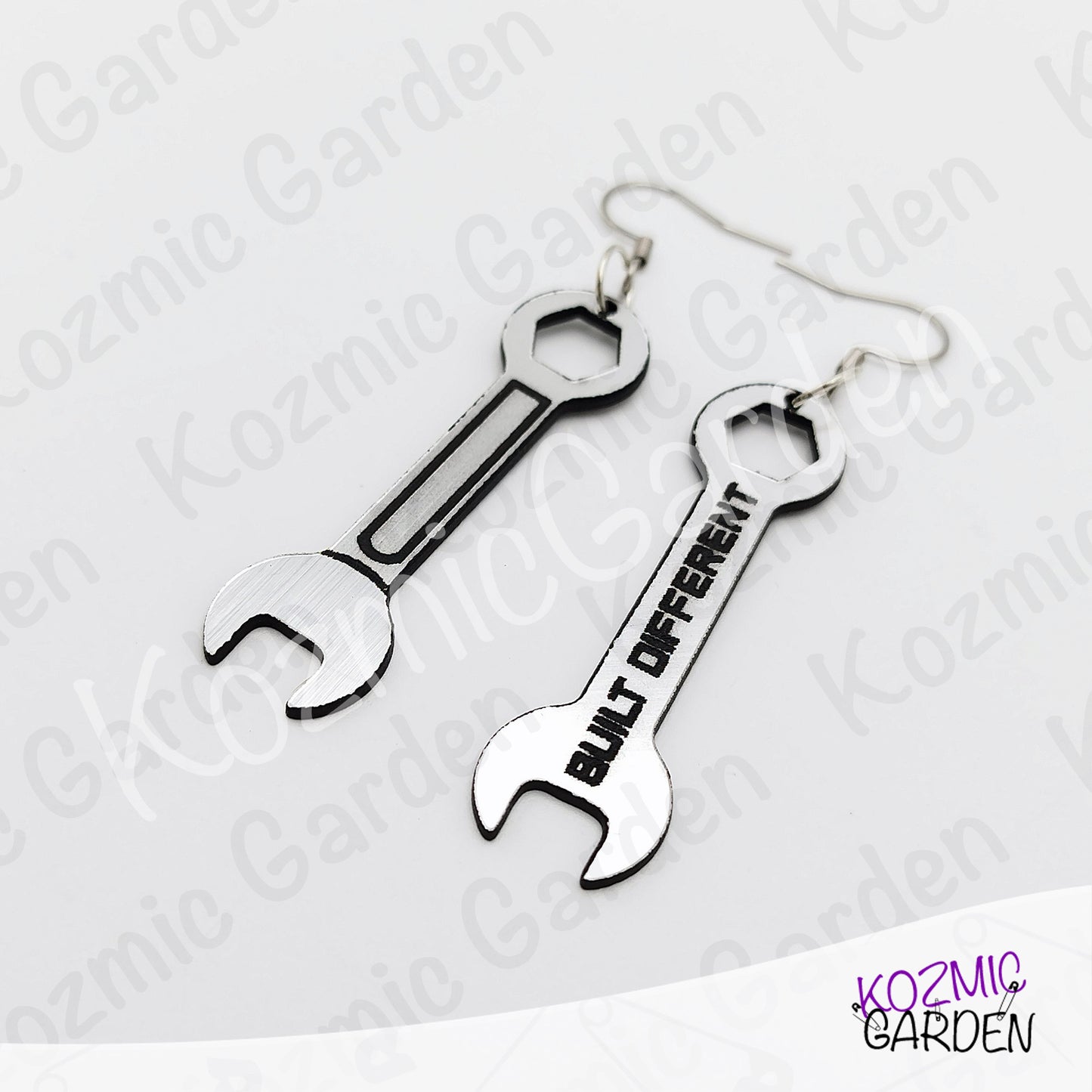 Built Different Wrench Earrings - Funny Mechanic Silver Acrylic