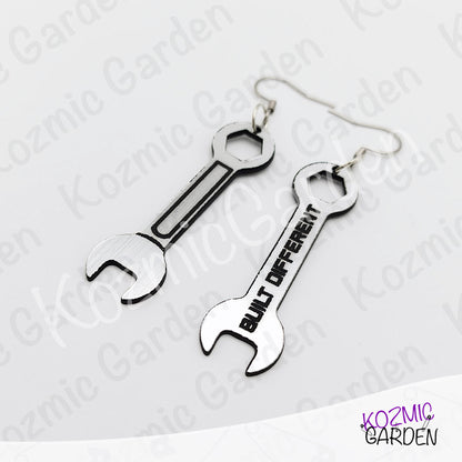 Built Different Wrench Earrings - Funny Mechanic Silver Acrylic