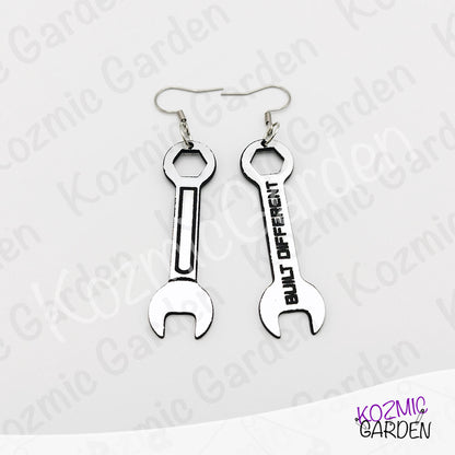 Built Different Wrench Earrings - Funny Mechanic Silver Acrylic