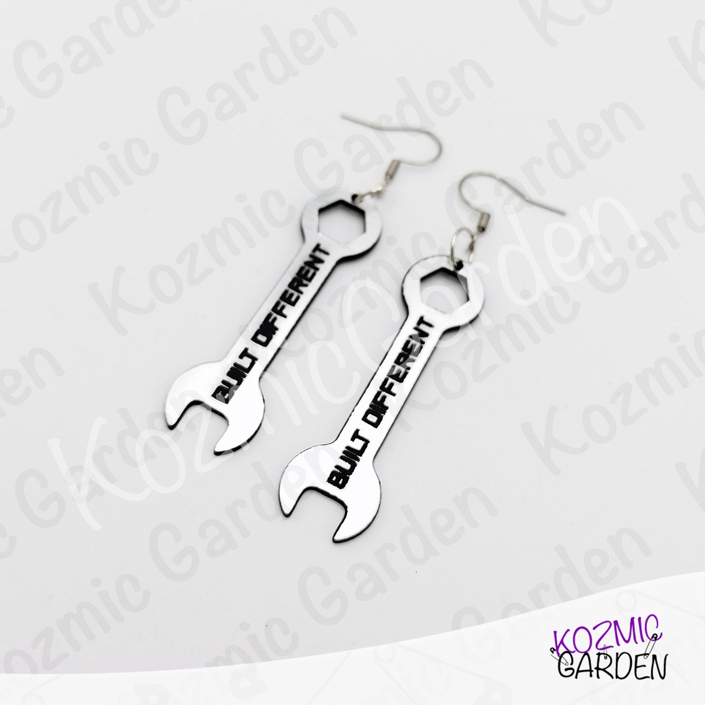 Built Different Wrench Earrings - Funny Mechanic Silver Acrylic