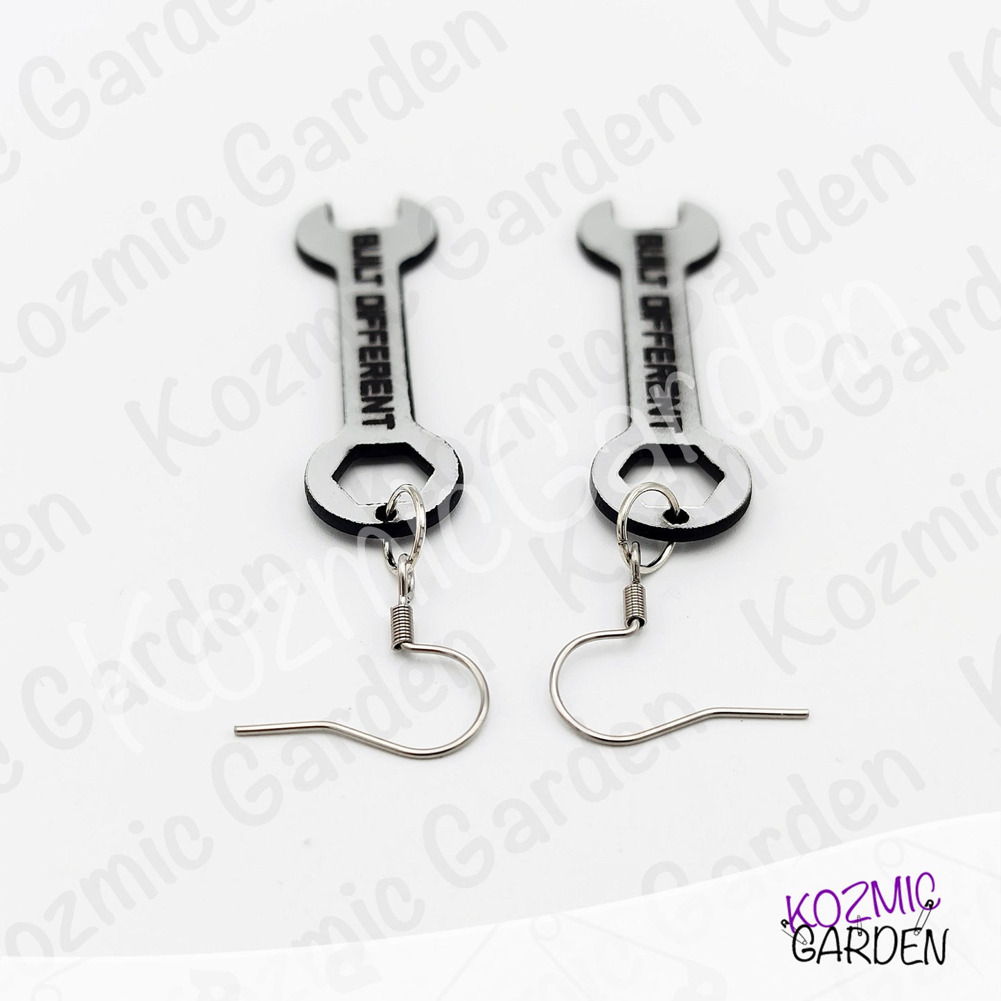 Built Different Wrench Earrings - Funny Mechanic Silver Acrylic