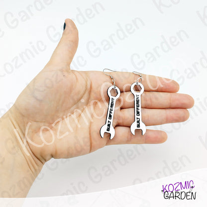 Built Different Wrench Earrings - Funny Mechanic Silver Acrylic