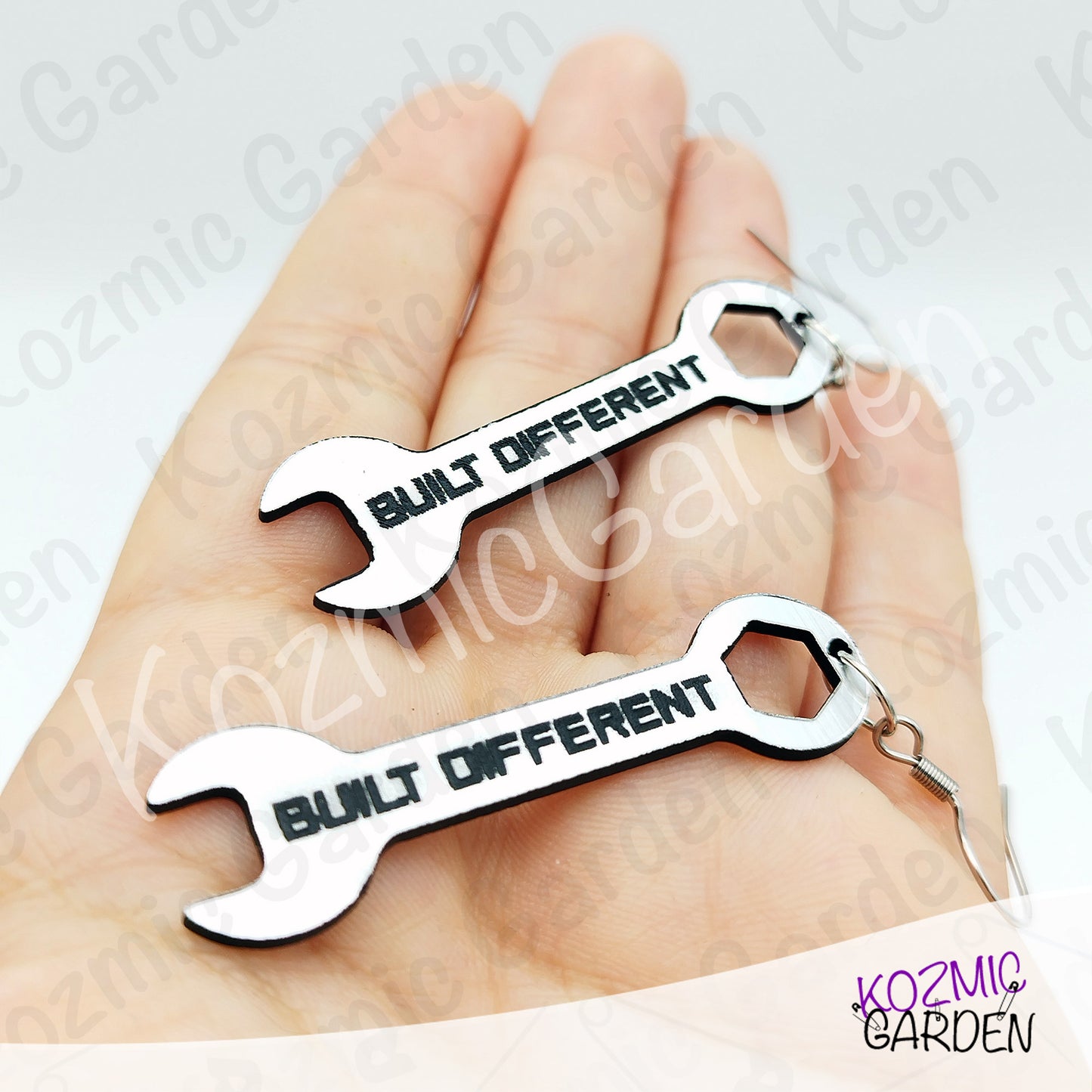 Built Different Wrench Earrings - Funny Mechanic Silver Acrylic