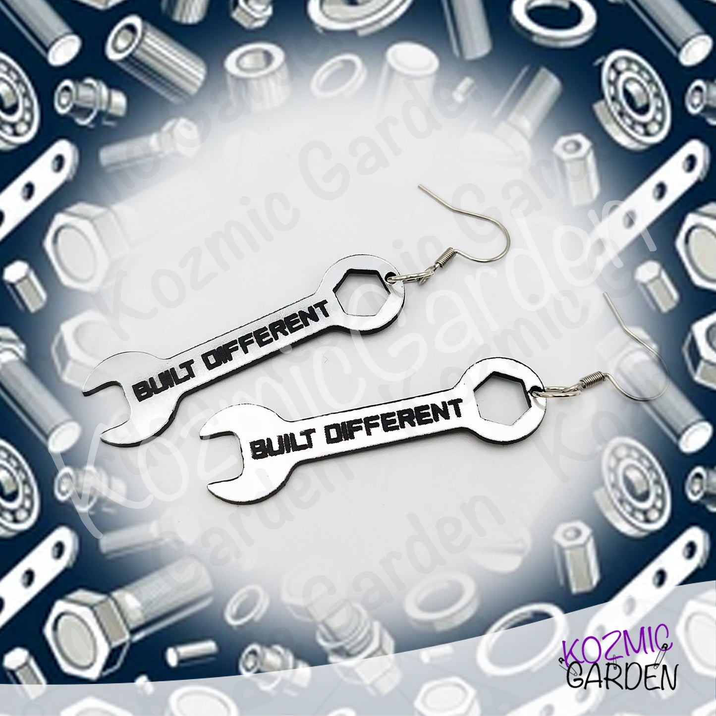 Built Different Wrench Earrings - Funny Mechanic Silver Acrylic