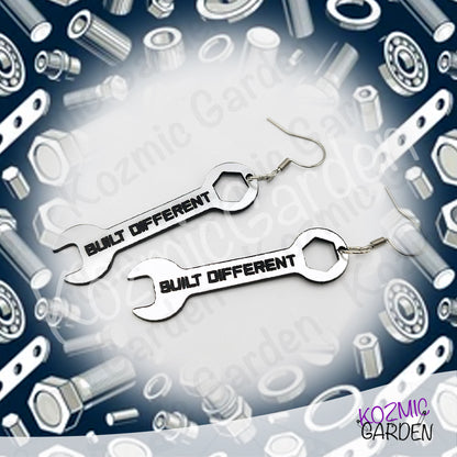 Built Different Wrench Earrings - Funny Mechanic Silver Acrylic