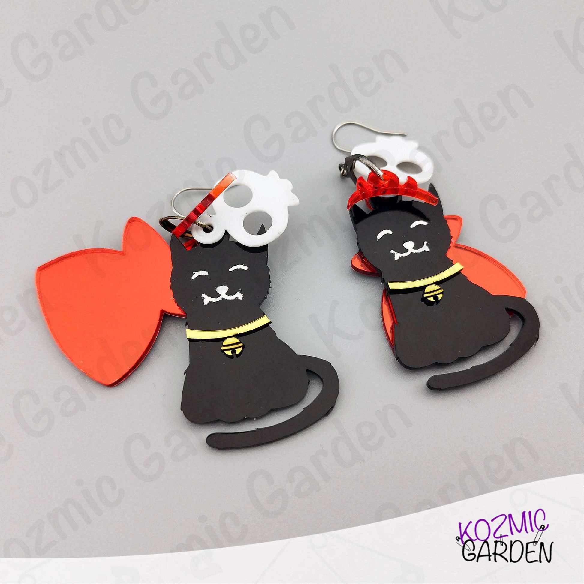 Fun Black Cat Earrings with Interchangeable Accessories!