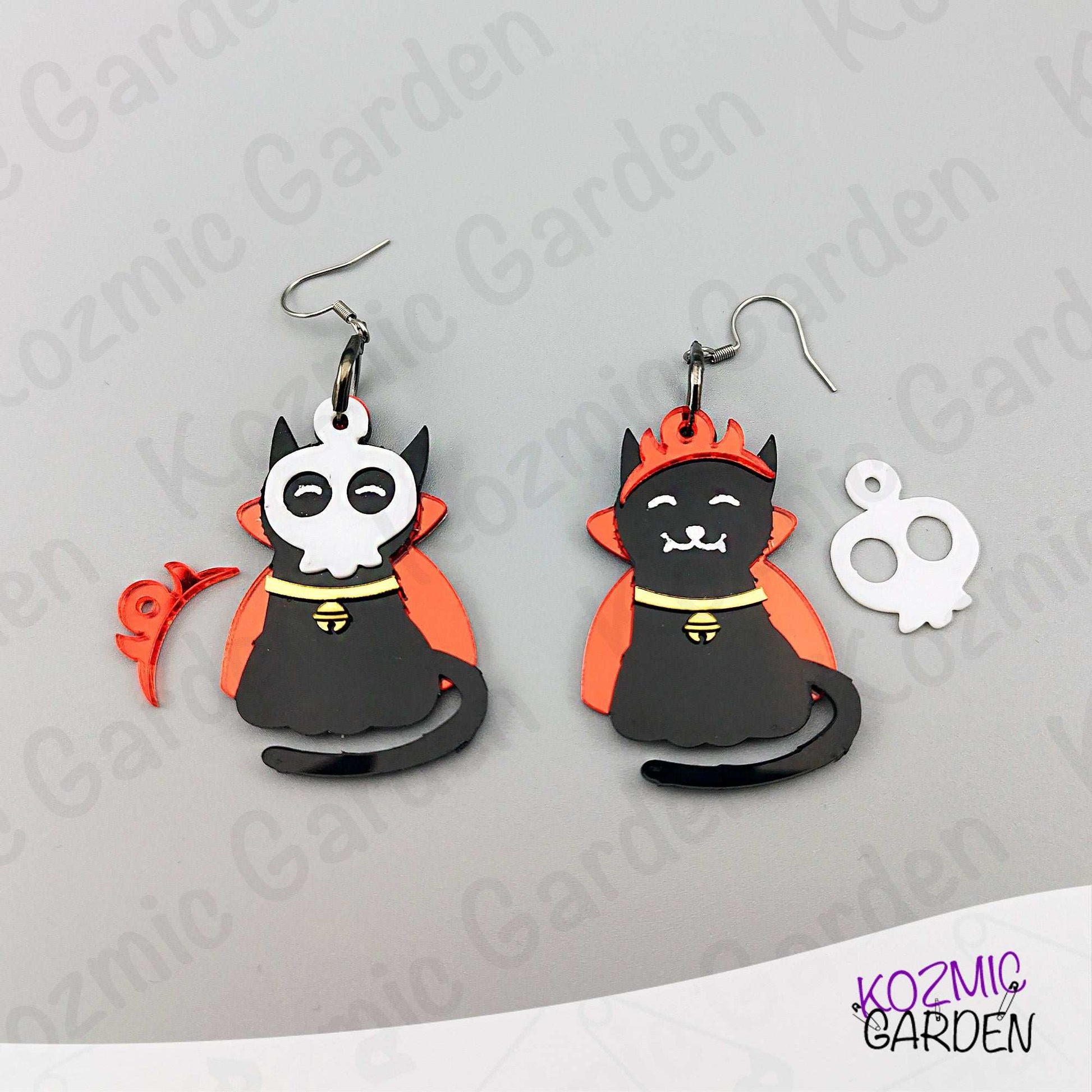 Fun Black Cat Earrings with Interchangeable Accessories!