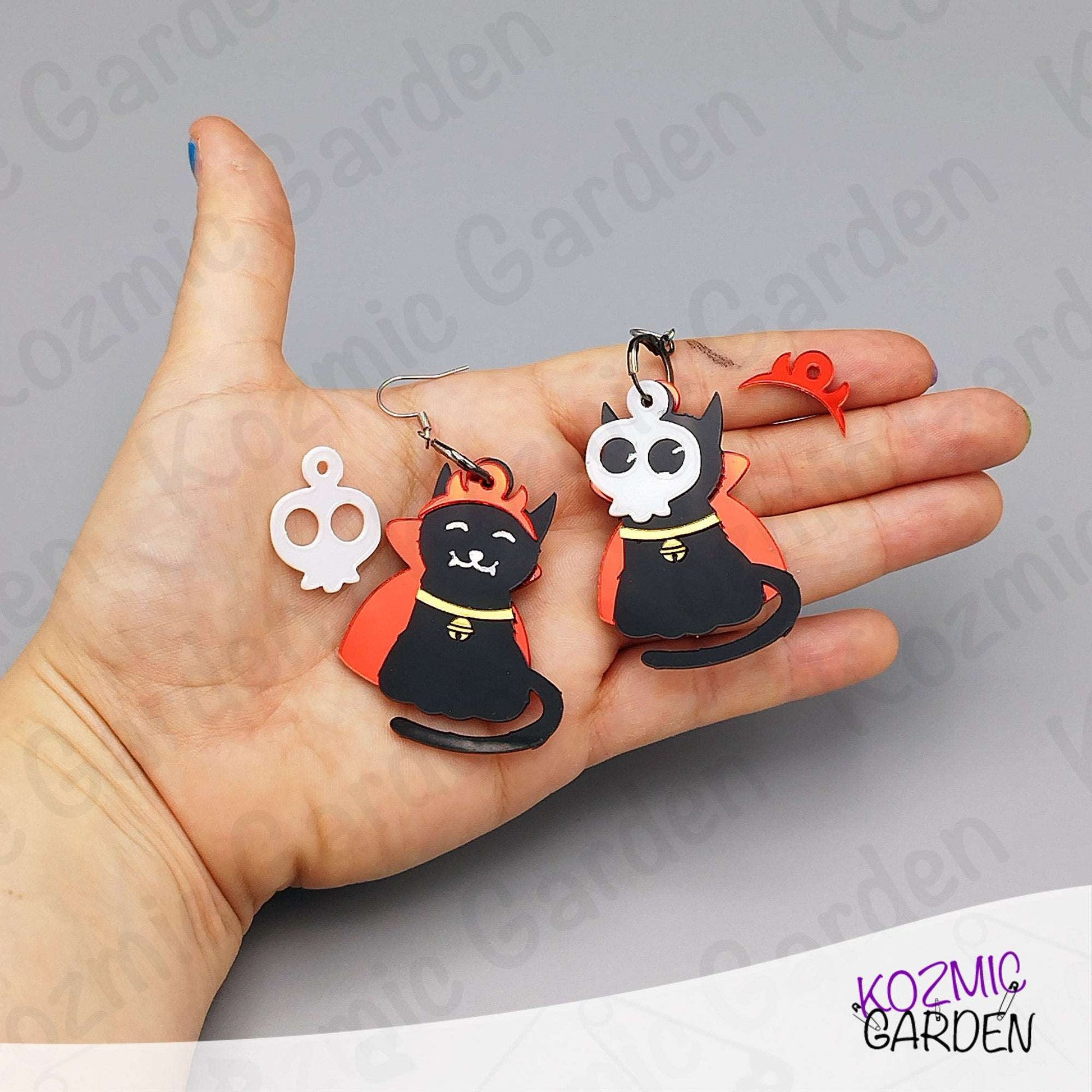 Fun Black Cat Earrings with Interchangeable Accessories!