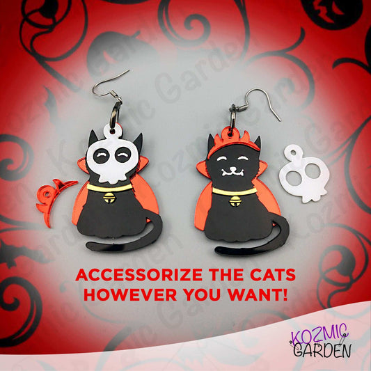 Fun Black Cat Earrings with Interchangeable Accessories!