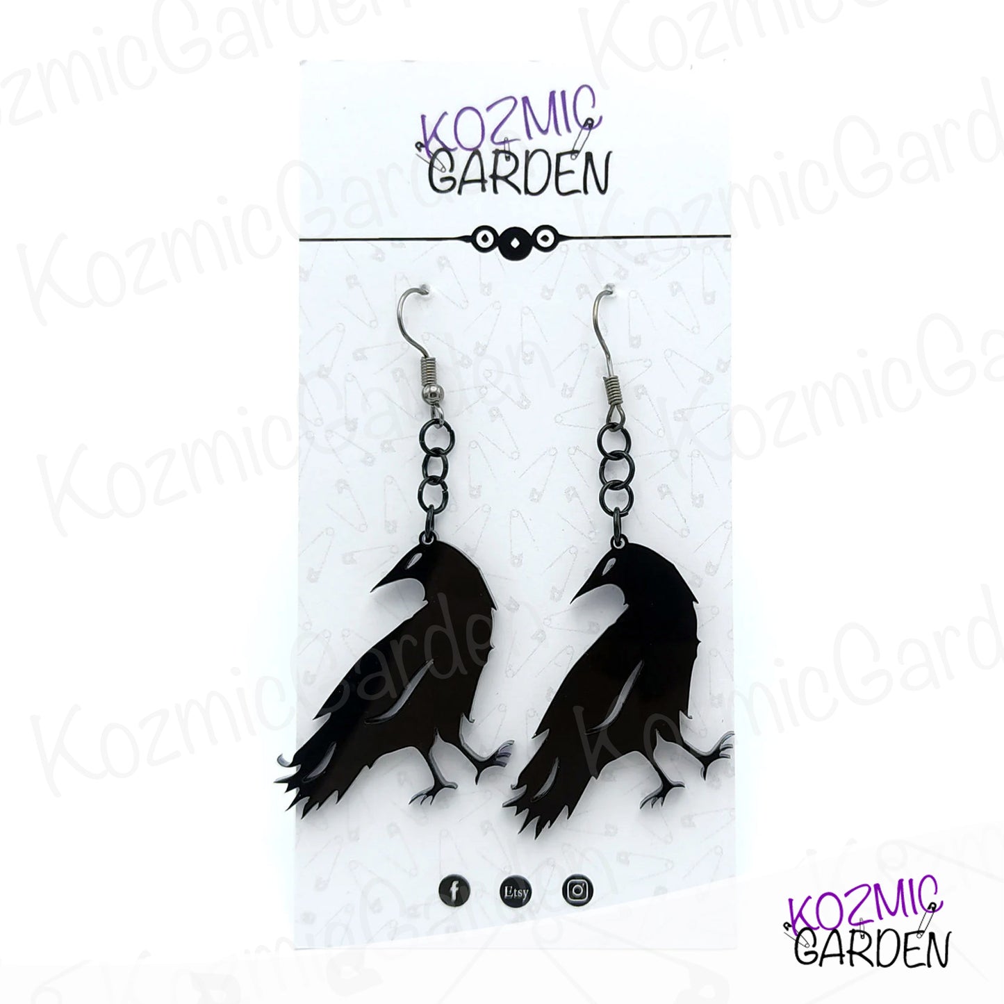 Black Raven Crow Earrings