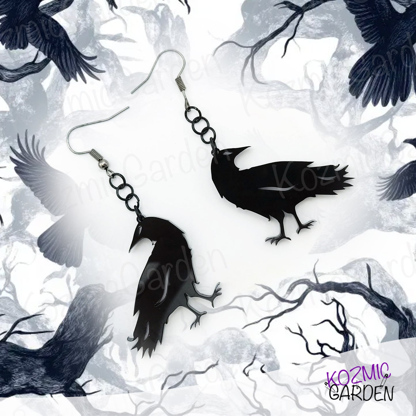 Black Raven Crow Earrings