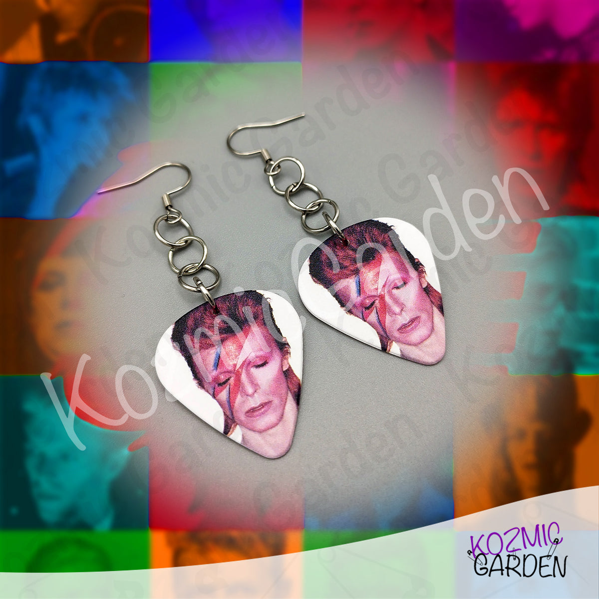 Aladdin Sane Guitar Pick Earrings | Rock Dangle Earrings for Bowie Fans