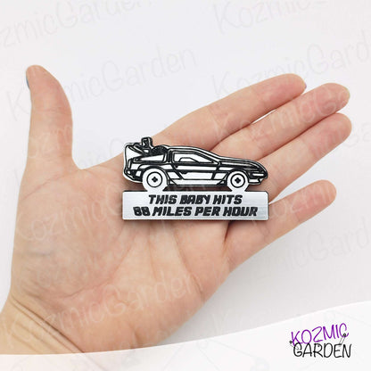 Back to the Future DeLorean Brooch – “This Baby Hits 88 MPH” Nostalgic Movie Jewelry – Fun Fandom Gift
