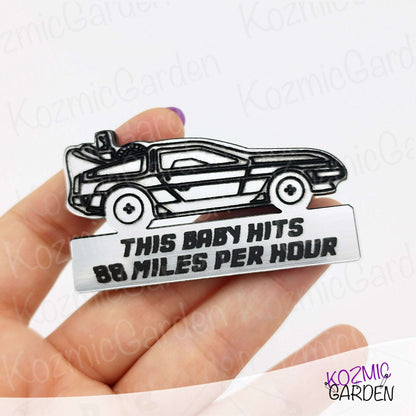 Back to the Future DeLorean Brooch – “This Baby Hits 88 MPH” Nostalgic Movie Jewelry – Fun Fandom Gift