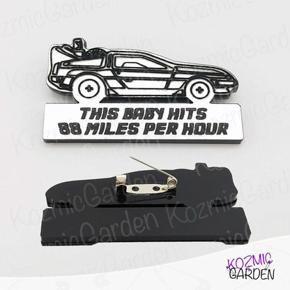 Back to the Future DeLorean Brooch – “This Baby Hits 88 MPH” Nostalgic Movie Jewelry – Fun Fandom Gift