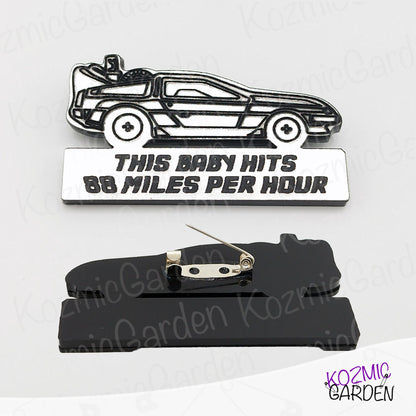 Back to the Future DeLorean Brooch – “This Baby Hits 88 MPH” Nostalgic Movie Jewelry – Fun Fandom Gift