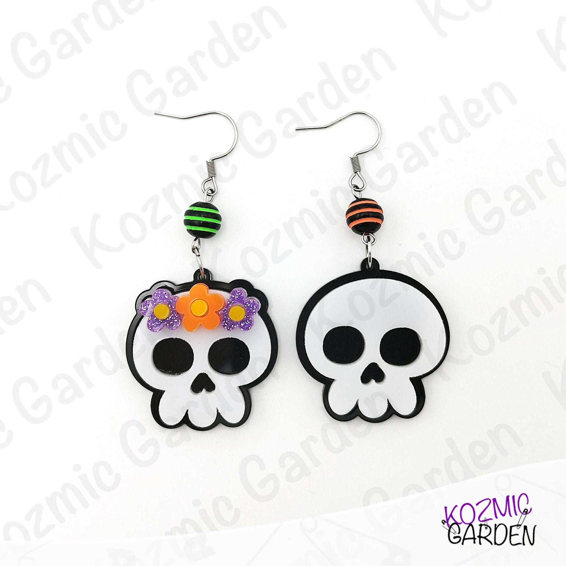 Day of the Dead Inspired Skull Couple Earrings