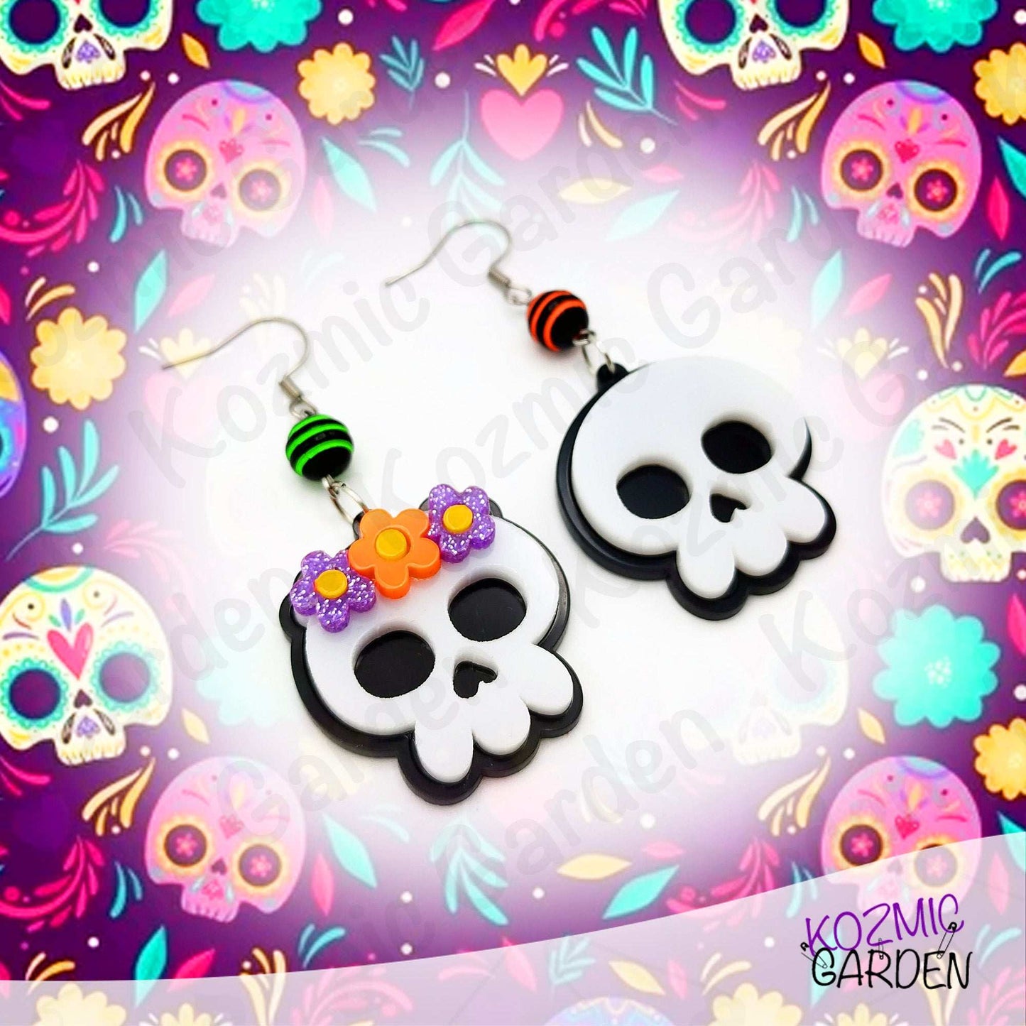 Day of the Dead Inspired Skull Couple Earrings