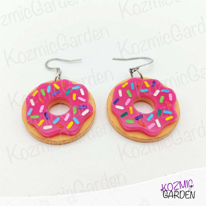 Pink Donut Earrings with Sprinkles – Mmm… donuts!