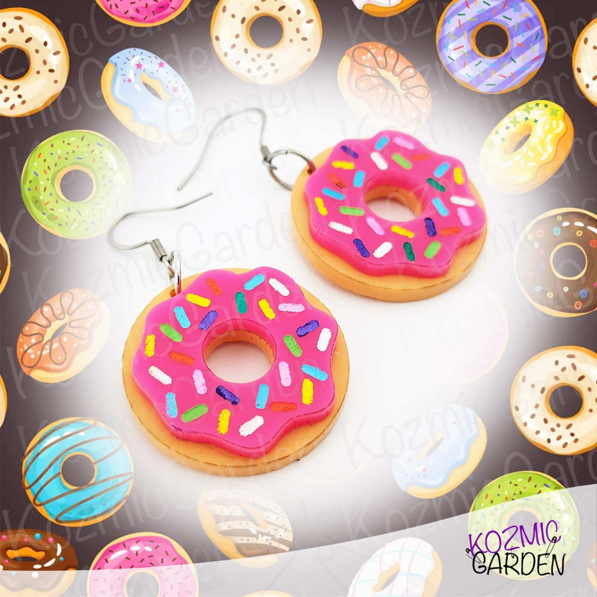 Pink Donut Earrings with Sprinkles – Mmm… donuts!