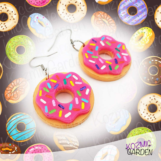 Pink Donut Earrings with Sprinkles – Mmm… donuts!
