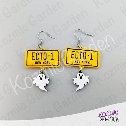 Ghostbusters ECTO-1 License Plate Earrings — Ghost Charm Acrylic Earrings