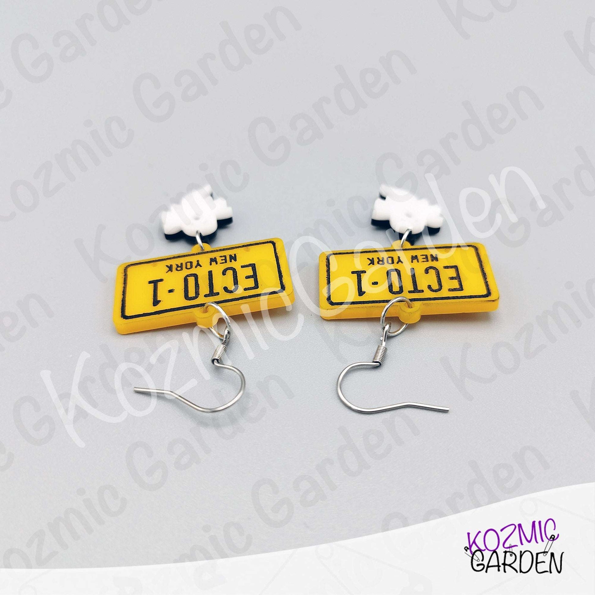 Ghostbusters ECTO-1 License Plate Earrings — Ghost Charm Acrylic Earrings