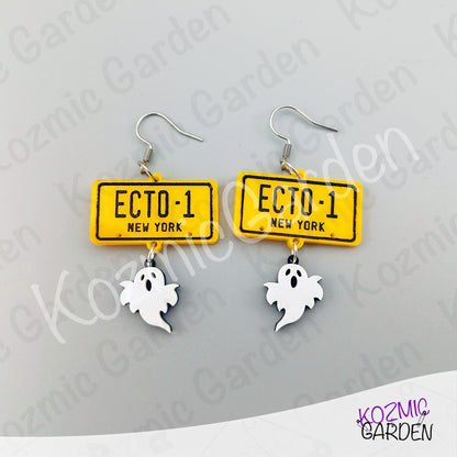 Ghostbusters ECTO-1 License Plate Earrings — Ghost Charm Acrylic Earrings