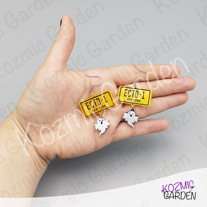 Ghostbusters ECTO-1 License Plate Earrings — Ghost Charm Acrylic Earrings