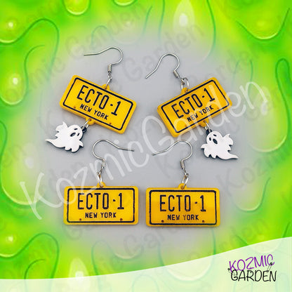 Ghostbusters ECTO-1 License Plate Earrings — Ghost Charm Acrylic Earrings