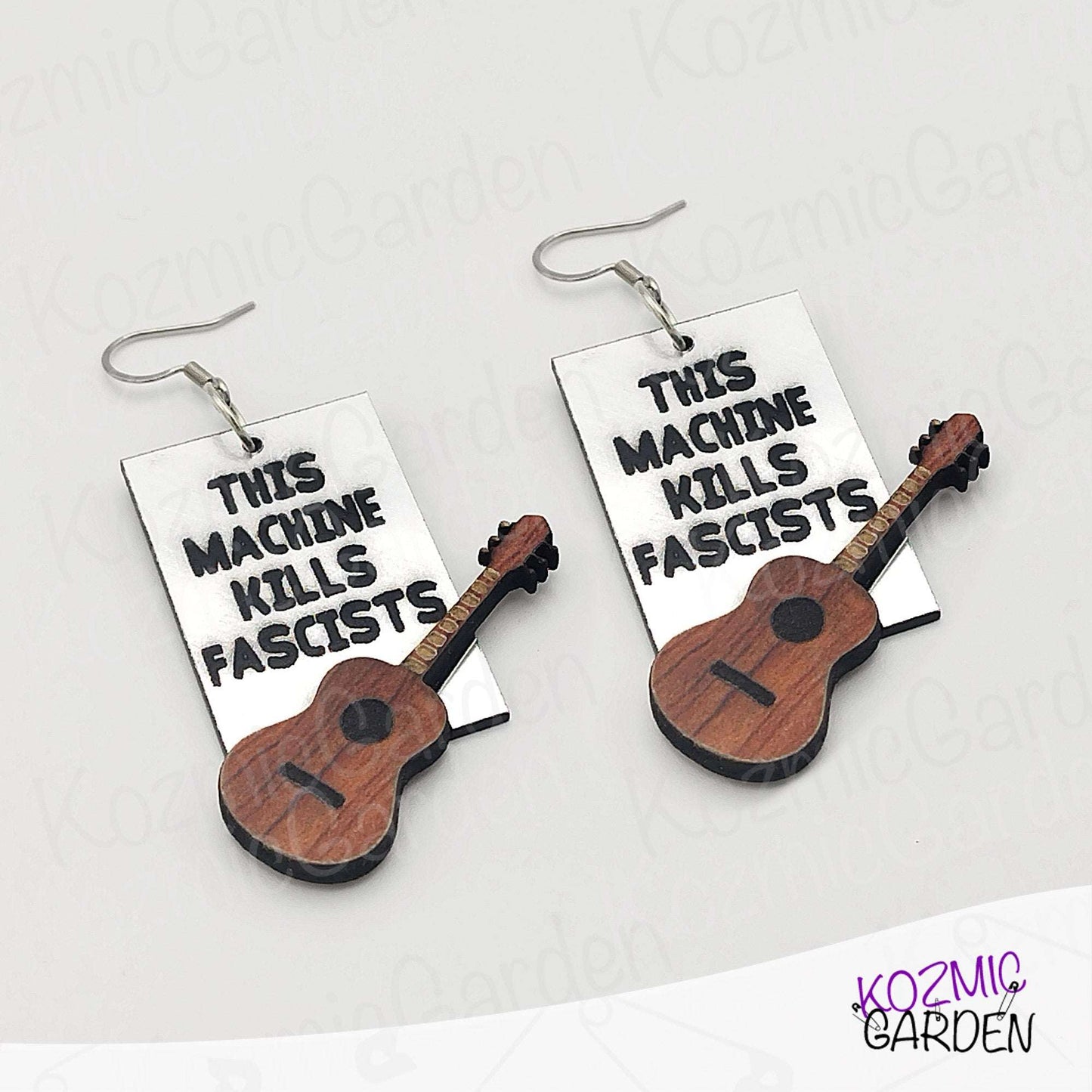 This Machine Kills Fascists" Earrings – Tribute to Woody Guthrie and Folk Music