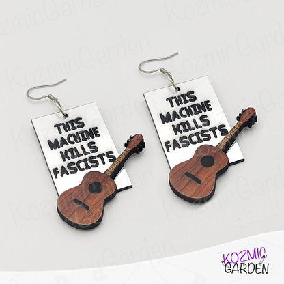This Machine Kills Fascists" Earrings – Tribute to Woody Guthrie and Folk Music