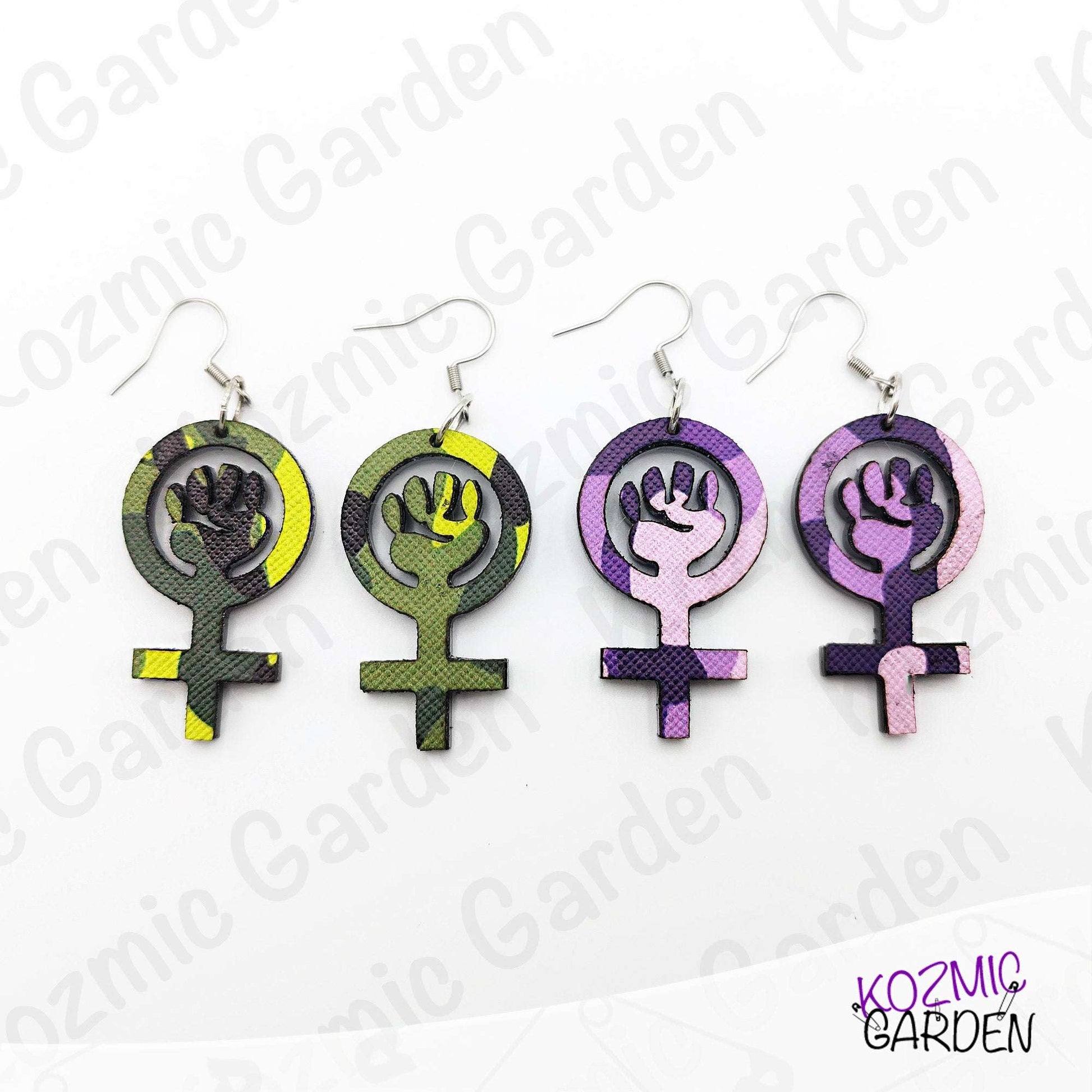 Feminist Symbol Camouflage Earrings | Be Ready to Fight!