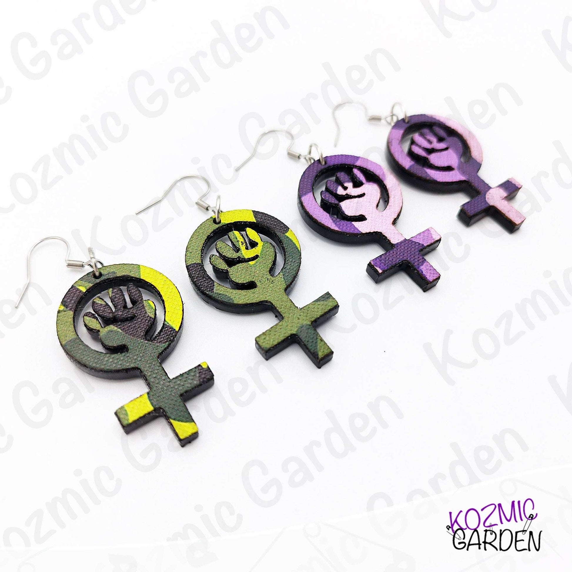 Feminist Symbol Camouflage Earrings | Be Ready to Fight!