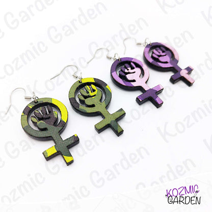 Feminist Symbol Camouflage Earrings | Be Ready to Fight!