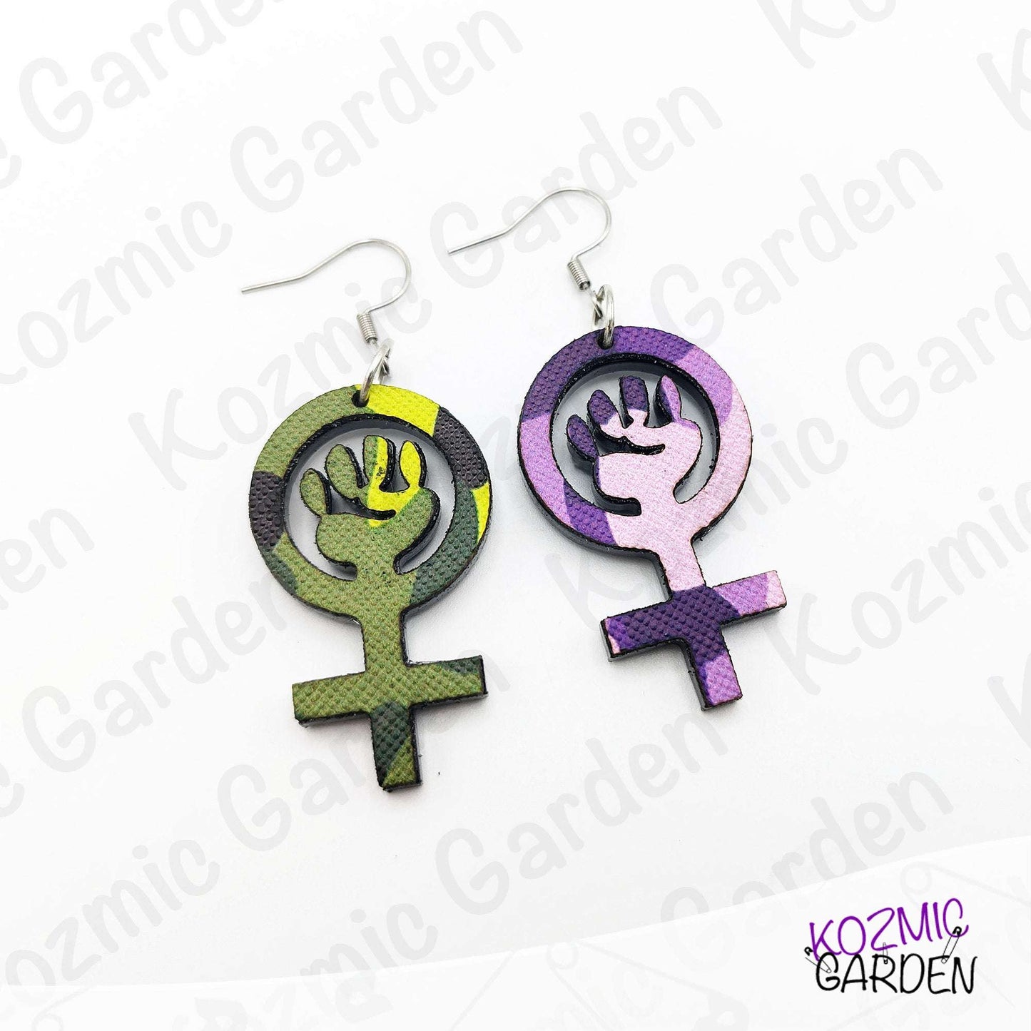 Feminist Symbol Camouflage Earrings | Be Ready to Fight!