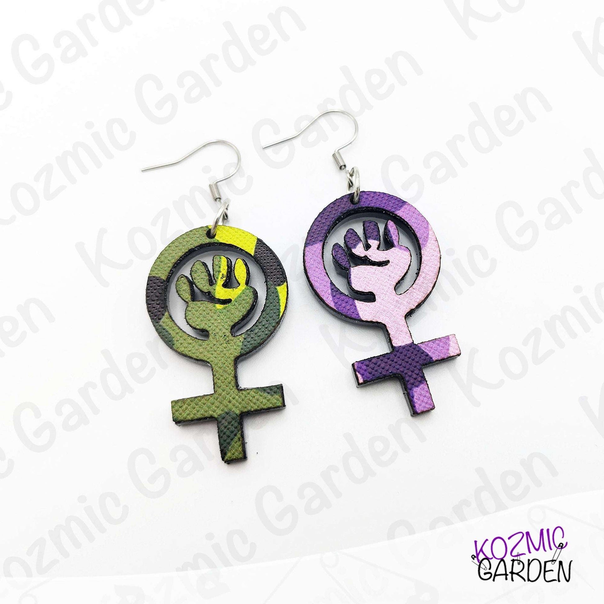 Feminist Symbol Camouflage Earrings | Be Ready to Fight!