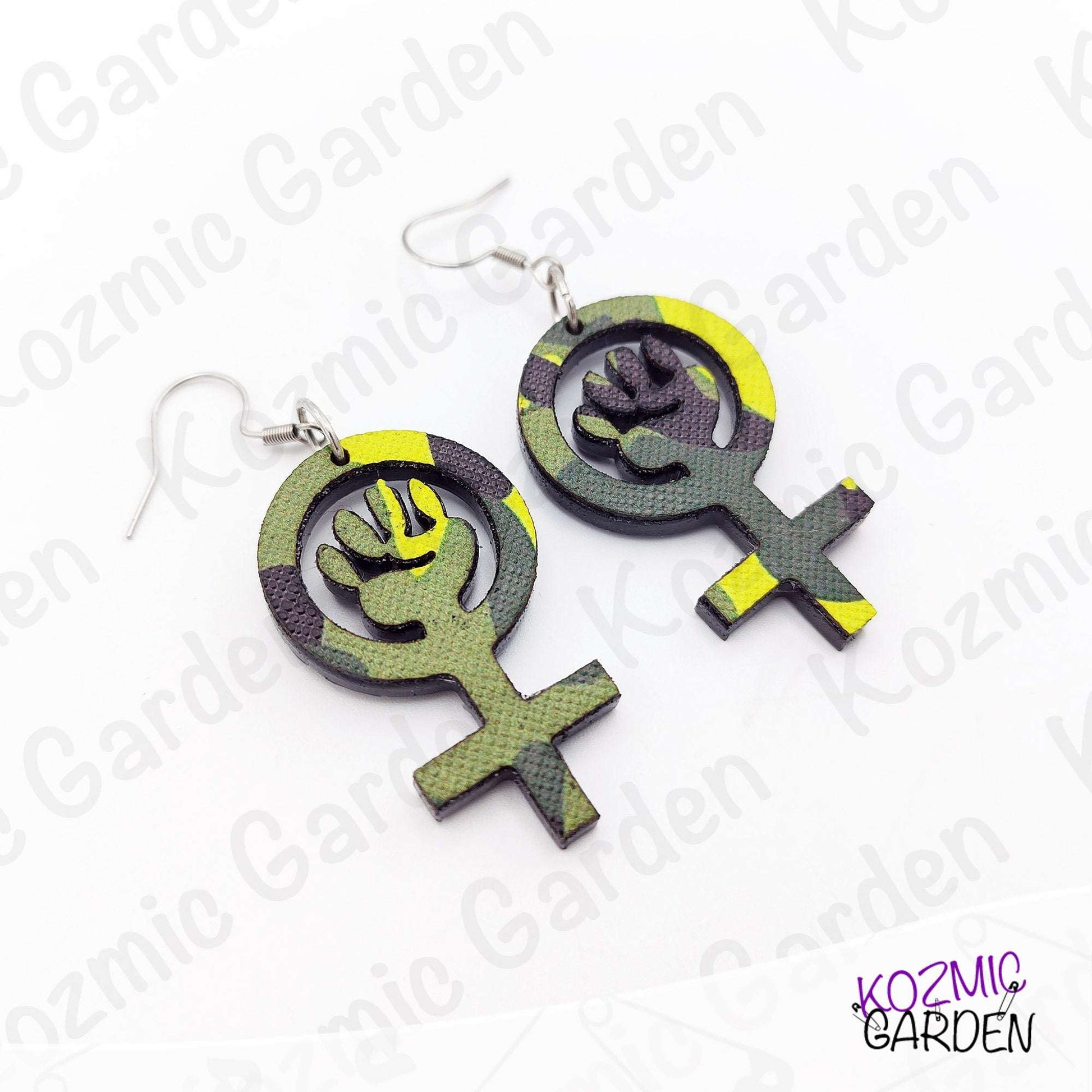 Feminist Symbol Camouflage Earrings | Be Ready to Fight!