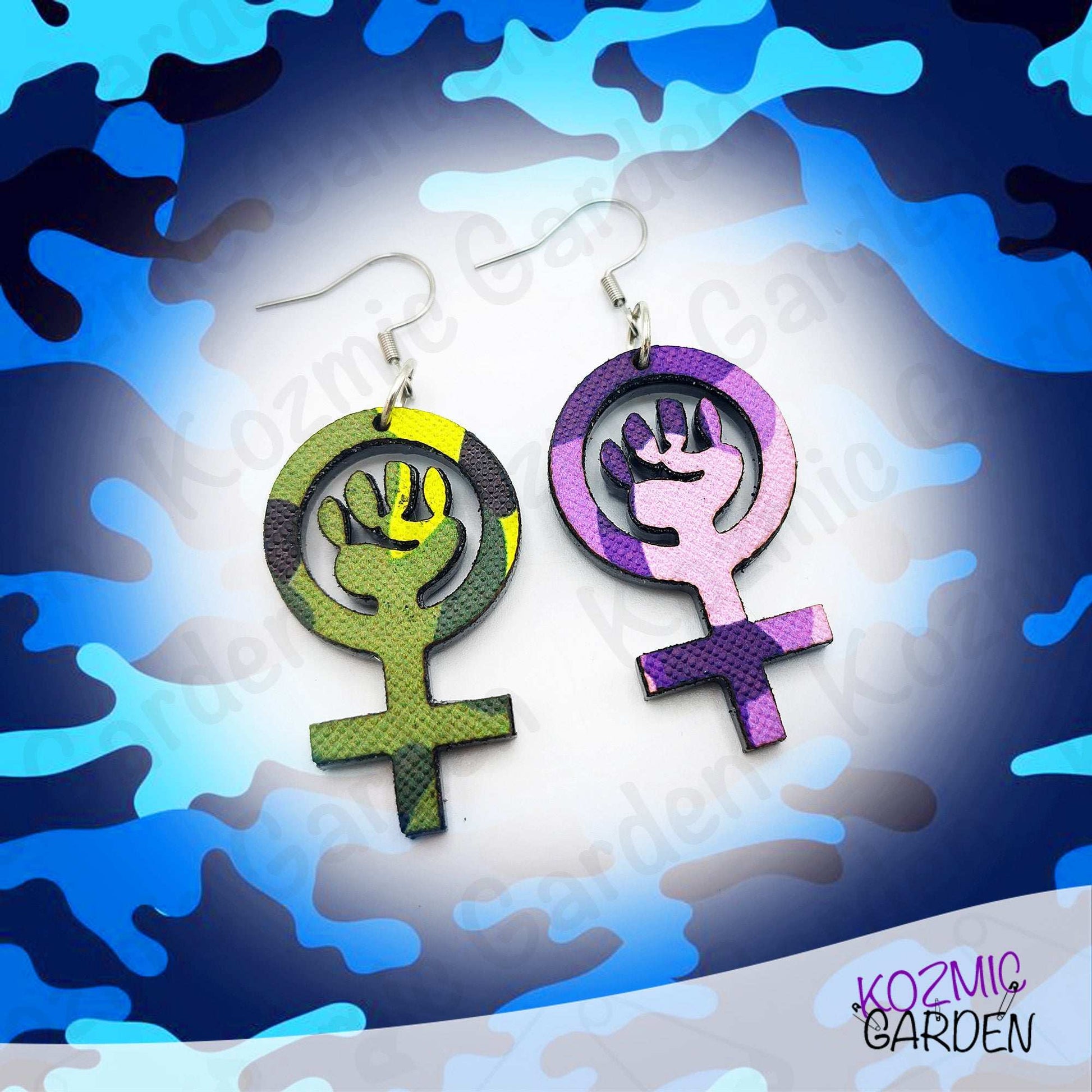 Feminist Symbol Camouflage Earrings | Be Ready to Fight!