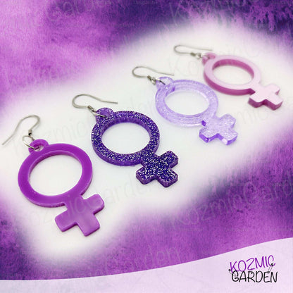 Feminist Symbol Earrings - Power in Purple: Venus Symbol Earrings