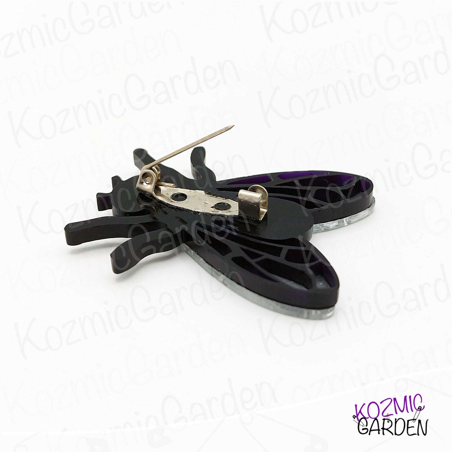 Fly Brooch – Mirrored Silver Wings & Rhinestone Eyes – Insect Pin with Quirky Charm
