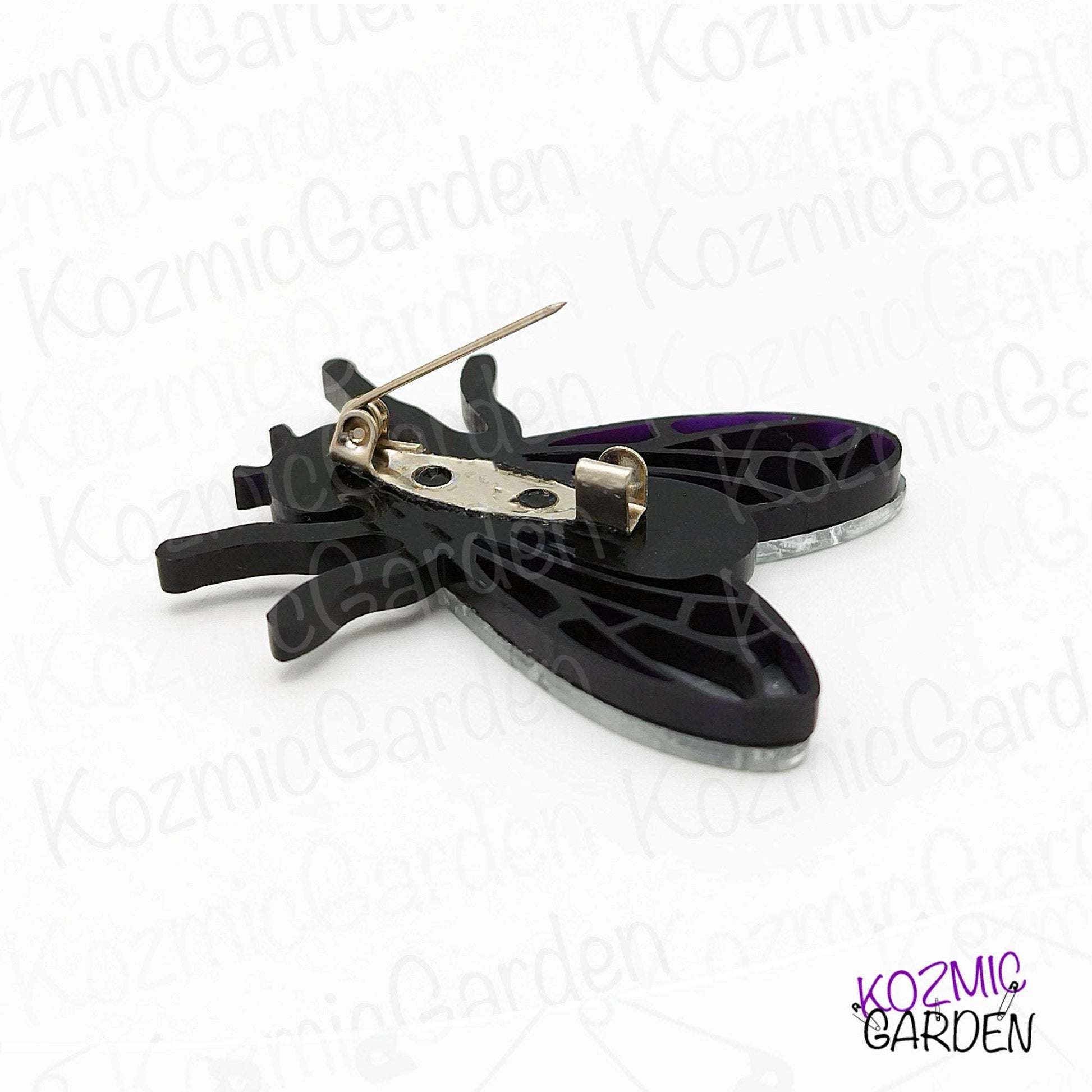 Fly Brooch – Mirrored Silver Wings & Rhinestone Eyes – Insect Pin with Quirky Charm