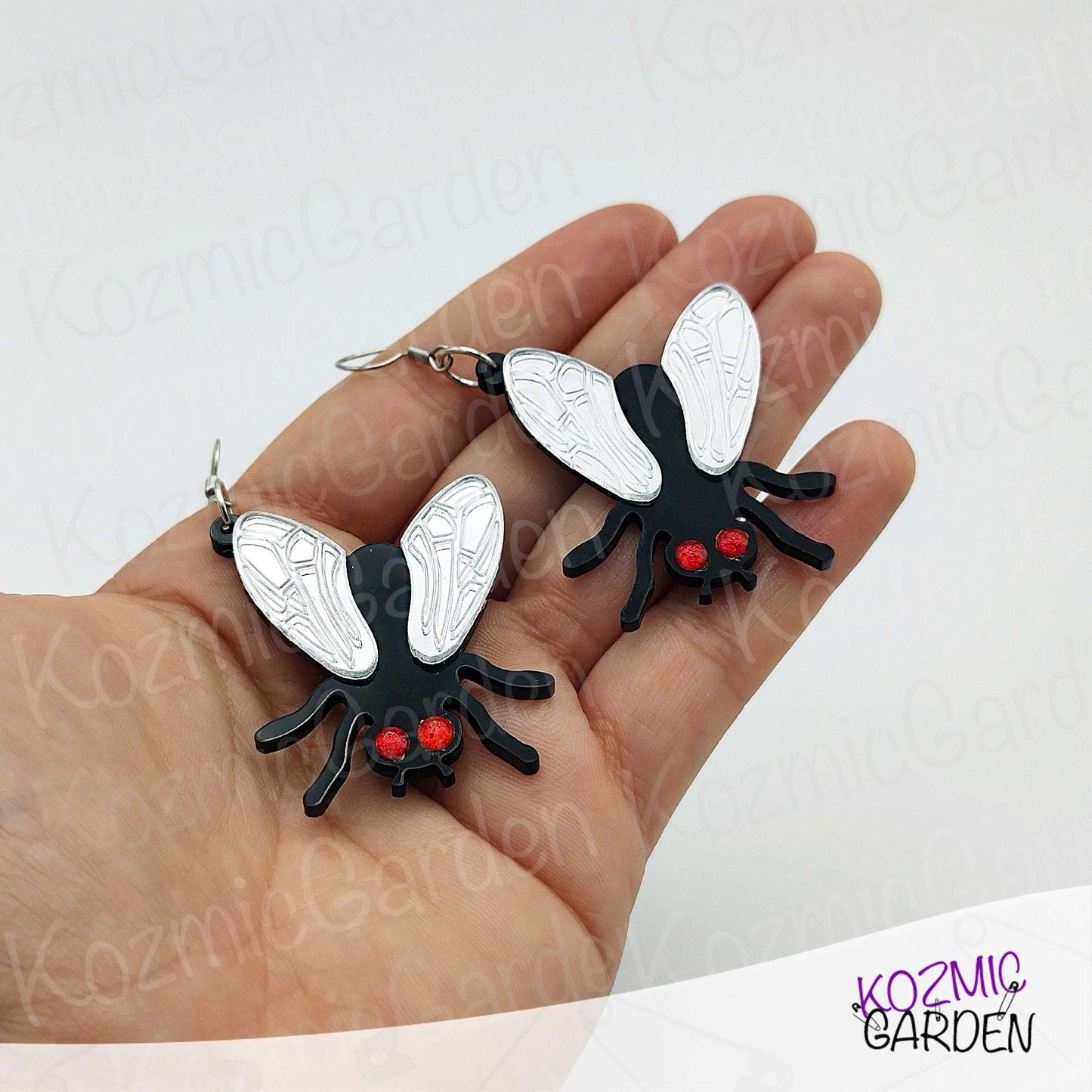 Fun Fly Earrings and Necklace with Mirrored Wings & Red Eyes | Fashion That Flies
