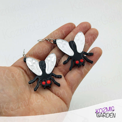 Fun Fly Earrings and Necklace with Mirrored Wings & Red Eyes | Fashion That Flies